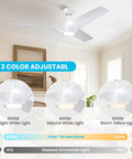 56 Inch Ceiling Fan With Lights Remote Control Dimmable LED Light Reversible DC Motor Indoor Outdoor White Ceiling Fan For Patio Bedroom And Living Room shown dimmable colors.
