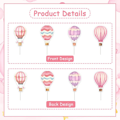 36 Pink Hot Air Balloon Cupcake Toppers For Girls Birthday Party Decorations Adventure Awaits Baby Shower Decor Airplane
