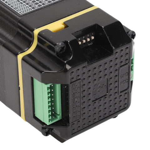 Close-up of Integrated Servo Stepper Motor with Closed Loop Controller and Driver showing connectors and details