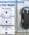Window Cleaning Robot No Sweat With Dual Spray 3200 Pa Suction AI Path Planning And Edge Detection Remote Control For High Rise Windows Glass And Doors Includes 10 Cloths Model X3 demonstrating intelligent path planning on glass surface.