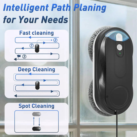 Window Cleaning Robot No Sweat With Dual Spray 3200 Pa Suction AI Path Planning And Edge Detection Remote Control For High Rise Windows Glass And Doors Includes 10 Cloths Model X3 demonstrating intelligent path planning on glass surface.