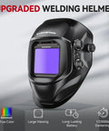 Auto Darkening Welding Helmet With Huge 3.94 By 3.66 Inch Viewing Screen True Color Hood Four Arc Sensors Solar Powered