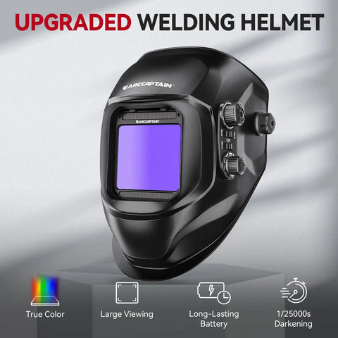 Auto Darkening Welding Helmet With Huge 3.94 By 3.66 Inch Viewing Screen True Color Hood Four Arc Sensors Solar Powered