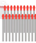 Tile drill bit set, 20 pieces, 6 mm, cemented carbide tips, orange, in clear plastic case.