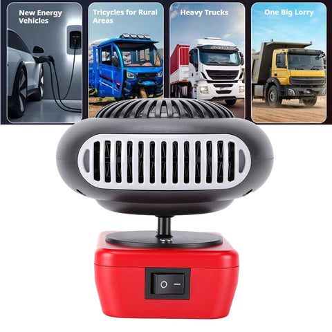Cordless Battery Space Heater For Garage Jobsite 200 Watt Portable Warmer With Dual Usb Charging 360 Degree Swivel view from back showing heating vents and base.