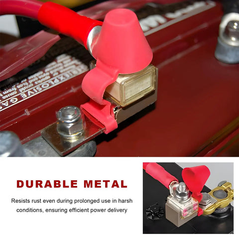 Heavy Duty Waterproof Fuse Block Rated 300 Amp 58 DC With M8 Single Stud Connector, showcasing durable metal and red insulated connection.