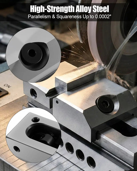 Close-up of 1 Inch Pro Grade Precision Grinding Vise Built Tough From Alloy Steel with detailed clamp mechanism.
