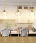 Two Pack Modern Gold Pendant Lights With Clear Glass Globes for Kitchen Island Dining Room Bedroom Hallway and Bathroom Trendy Lux Metal Finish