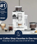 One Touch Automatic Espresso Machine With Integrated Grinder And Smart Milk Frother In Sleek White Delivers Eighteen Shop Quality Shots That Truly Hit Different Every Day on kitchen countertop.