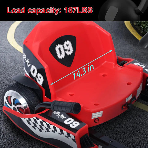 Electric Drift Go Kart For Adults With 350W Motor and adjustable seat, 14.3-inch seat width, red finish, 187 lbs load capacity