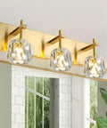 Crystal Vanity Light With 3 Lights In Gold Over Mirror Dope Gold Finish Modern Sconces Wall Lighting For Bath Frosted Crystal Accents