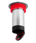Heavy Duty 2 Inch Shower Floor Drain Stopper With Magnetic Backflow Preventer and Flexible Silicone Seals, silver and red design.