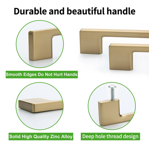Classic 10 Pack Cabinet Pull Handles for Kitchen and Bedroom Cabinets in Champagne Bronze Finish, smooth edges, zinc alloy