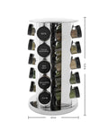 20 Jar Revolving Countertop Spice Rack With Pre Filled Glass Jars And Removable Sifter And Labeled Black Caps, stainless steel