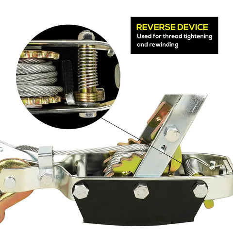 Heavy Duty 5 Ton Come Along Winch With 10 Ft Steel Cable Dual Gear And 3 Hooks Automotive Vehicle Recovery Tool reverse device detail