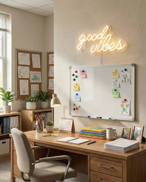 Good Vibes Neon Sign LED Wall Decor With Warm White Glow for living room and weddings Boho minimalist modern farmhouse backdrops USB.