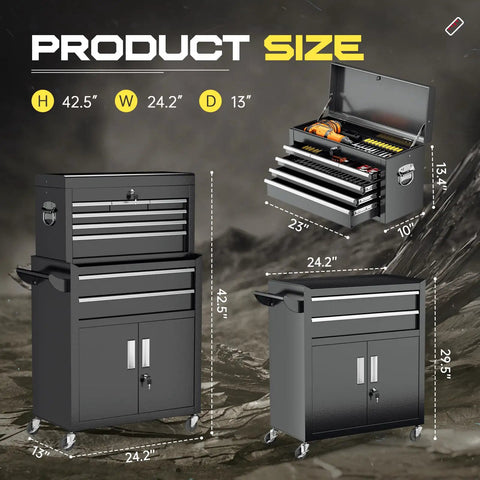 Dimensions of Beefy Heavy Duty Eight Drawer Rolling Tool Chest With Lock Detachable Cabinet Cart On Wheels High Capacity