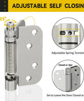 Self-closing door hinge, brushed nickel finish, 4-inch size with adjustable spring tension (close-up view)