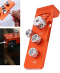 Heavy Duty Aluminum Profile Drill Guide And Tapping Chuck Kit designed for 20 Through 40 Series Extrusions, showing drill inserts and rail bar.