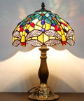 Sea Blue And Yellow Stained Glass Dragonfly Tiffany Table Lamp Dope Nautical Reading Desk Bedside Light For Bedroom Living Room And Home Office Decor 12 Inch Shade 18 Inch Tall UL Listed