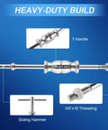 Heavy-duty build of Rear Axle Bearing Puller Tool Kit with Slide Hammer, T-handle, and threading details shown