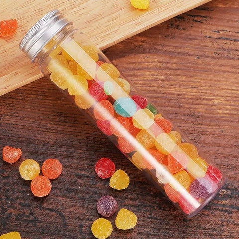 18 Pack 115 Ml Clear Plastic Test Tubes With Screw Caps Flat Bottom Great For Bath Salts Candy Party Favors Weddings Christmas Decor And DIY Craft Projects In Clear PET Containers, clear PET tube with candy