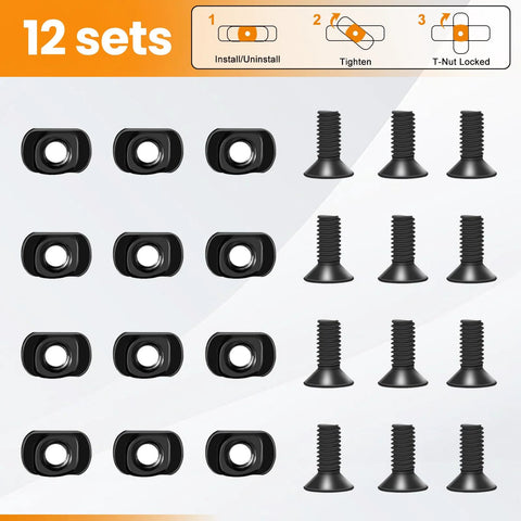 PUKESI 12-set T-nut and screw replacement kit for M-Rails; includes short and long screws, nuts, and 3 Allen wrenches