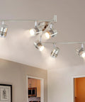 6 Light Track Lighting Fixtures With Swing Arm Heads for Kitchen and Living Room in nickel finish, ceiling mounted