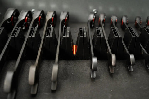 Close-up of Widget Wrench Organizer Pro Series 4.0 Magnetic Wrench Holders, displaying modular tool storage in drawer.