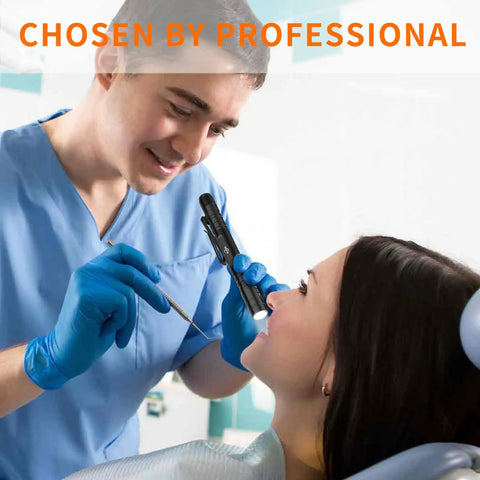 Dentist using LED Pen Light With Zoomable Beam 270 Lumens Pocket Size Clip Flashlight For Nurses Medical Pros Inspectors Repair Techs And Docs Slim Handheld Portable Light For Home Clinic And Field Work