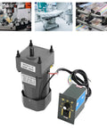 Heavy Duty 120W Single Phase Gear Motor With Speed Controller For Industrial Machinery Textile Works Die-Cast Aluminum Build And Double Bearings with attached control panel.
