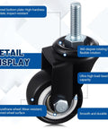 Close-up of 12 Pack 1.5 Inch Swivel Caster Wheels PU Pro Grade threaded stem showing thickened steel plate and polyurethane wheel.