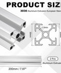 Two 200mm 3030 Aluminum Extrusion Profiles European Standard Anodized Linear Rail Kit dimensions and details