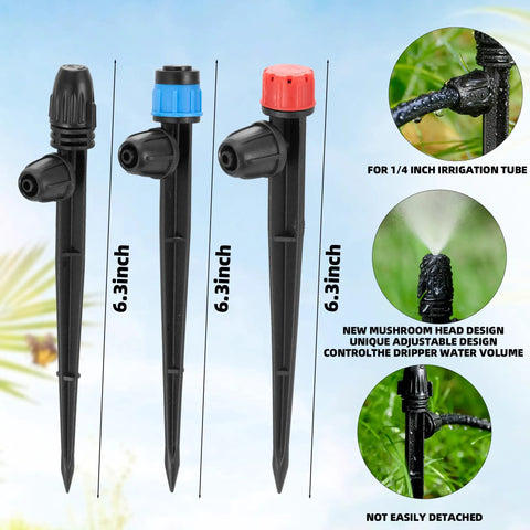 60 Pcs Drip Irrigation Emitters For One Quarter Inch Tubing With Adjustable Flow Misting Emitters And Sprayer Drippers.