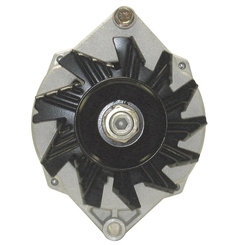 Front view of remanufactured automotive alternator with high quality bearings and high temperature lubricant double lip seals.