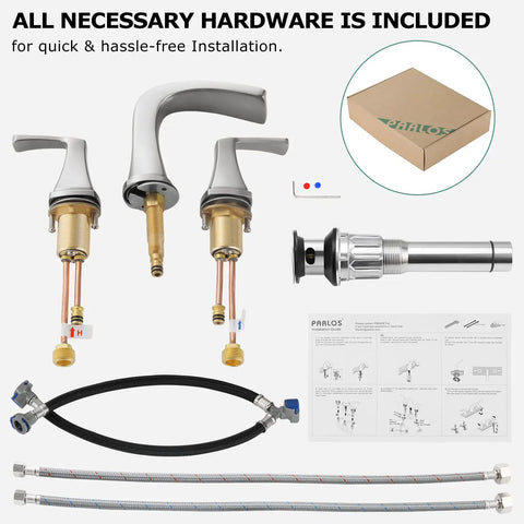 Two Handle Waterfall Widespread Bathroom Faucet In Brushed Nickel With Metal Pop Up Drain And cUPC Supply Lines Doris Model Ideal Vanity Upgrade For 6 To 12 Inch Center Distances
