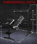 Adjustable Olympic Weight Bench Set With Cable Pulley System For Home Gym Full Body Workout dimensions shown on black backdrop