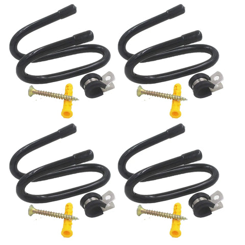 Four pack adjustable skateboard wall mount racks with hardware for vertically holding four boards. Includes screws and brackets.