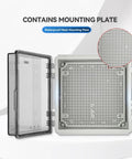 Top Shelf Hella Sturdy Weatherproof Junction Box With Clear Viewing Cover And Din Rail Mounting showcasing waterproof mesh mounting plate.
