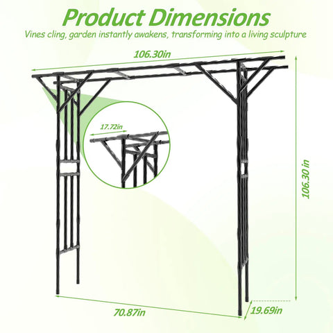 Extra Large Garden Arch Trellis With Flat Top Design, 106.3 Inch L by 106.3 Inch H, dimensions detailed in product diagram