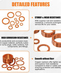 Copper Washer Kit 100 Pcs Ten Sizes From M5 To M20 Premium Copper Crush Gasket Assortment for automotive sealing
