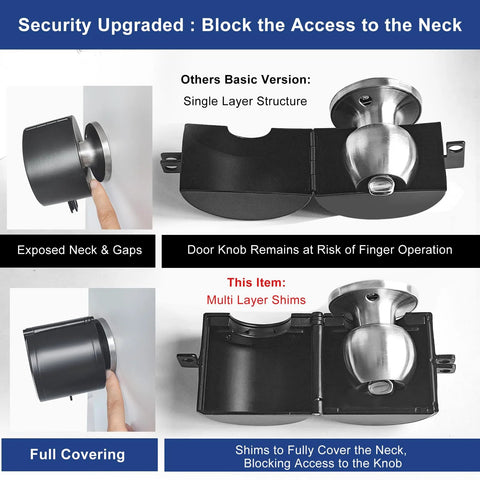 MOSECYOU door knob locking cover with padlock; heavy-duty all-metal, adjustable lockout device (front view)