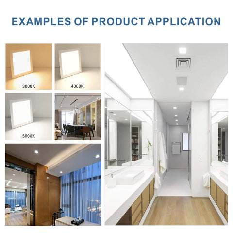 8 Inch Ultra Thin Square LED Recessed Lighting Kit With 3000K 4000K 5000K Color Temperature Options, 18W 1350 Lumens Dimmable Downlight, Canless IC And Damp Rated, Easy Retrofit Recessed Lights, 4 Pack application examples in various settings