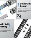 Heavy Duty Soft Close Drawer Slides With 300 Lb Full Extension Ball Bearing Rails For Cabinets And Tools Built Tough, showing detachable design and solid ball bearings.