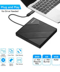 External DVD Drive USB 3.0 And USB C Slim Portable CD DVD RW Burner For Laptop And Desktop PCs Windows Mac Linux Plug And Play, black slim case connected to laptop