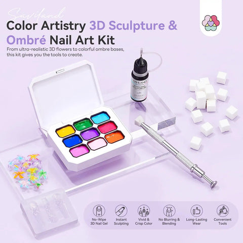 Pat Pat Gel Polish Palette Kit With 9 Colors No Wipe Blooming Gels 3D Flower Mold Sponges And Sculpting Gel for Nail Art