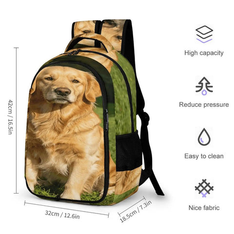 Grass Retriever Printed Backpack For Men And Women, unisex large capacity daypack in durable polyester with smooth zipper