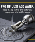 Heavy Duty 3 Piece Diamond Hole Saw Set For Porcelain Ceramic Tile And Glass Smooth Cutting drill bit in action with water.