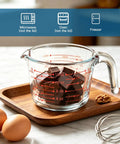 Must Have Glass Measuring Cups Set With Lids, 4 Piece Borosilicate Kitchen Measuring Cups In 5 Oz, 1 Cup, 2 Cup, And 4 Cup Sizes holding chocolate
