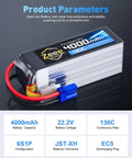 Beefy 6S LiPo Battery 4000mAh 22.2V 130C With EC5 Connector Ultra Low Internal Resistance Soft Case for RC models